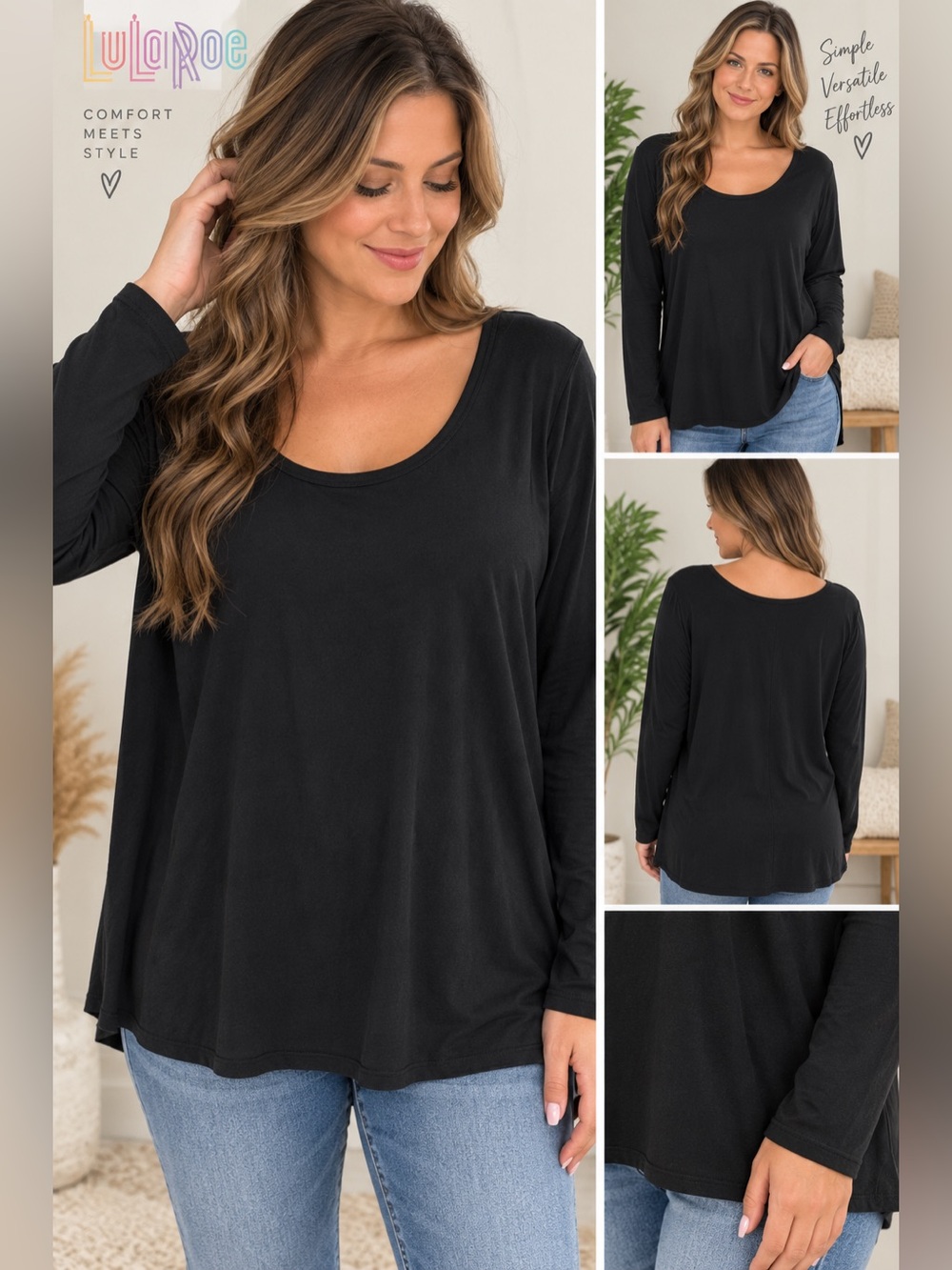 LuLaRoe Women’s XL Black Long Sleeve Scoop Neck Top Tunic
